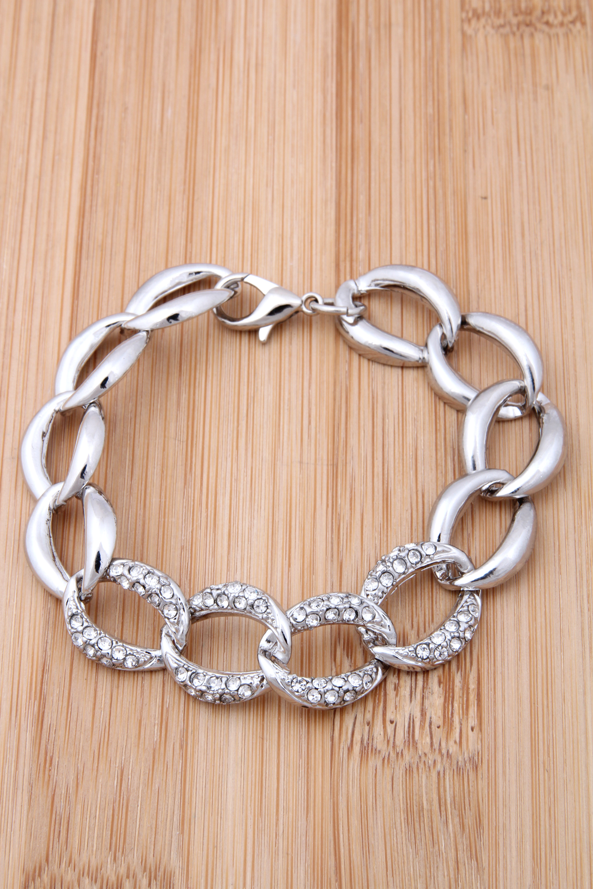 Taşlı Kalın Zincir Bileklik- Silver