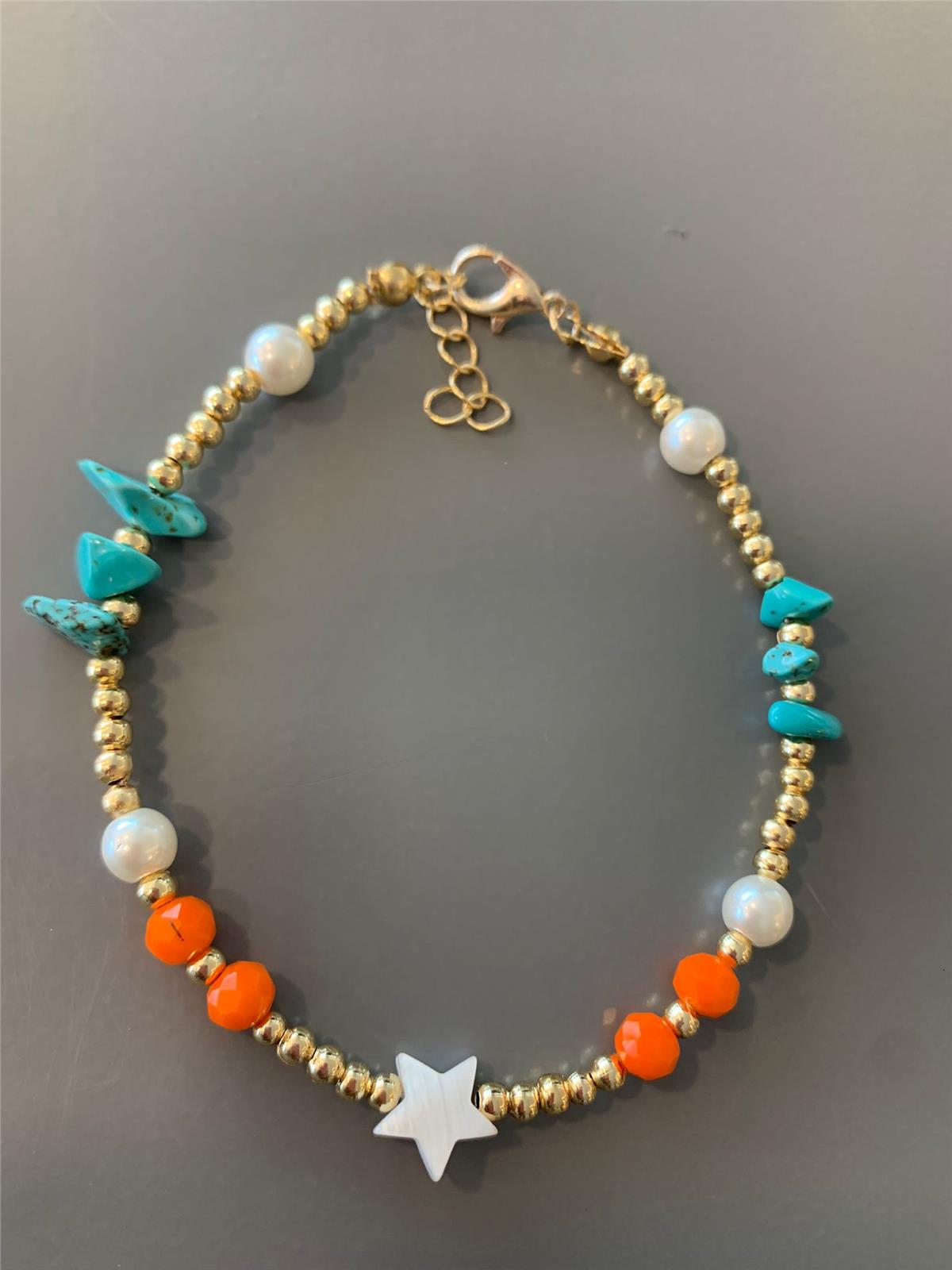 Turkuaz Taşlı Sedef Boncuklu Halhal