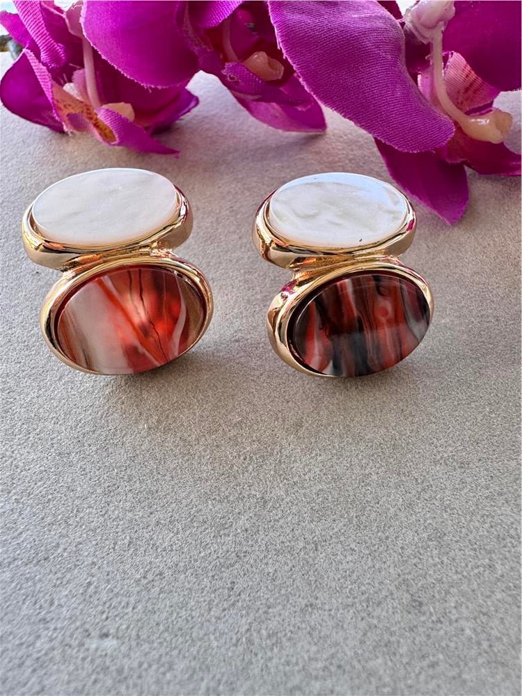 Turuncu Alacalı Taşlı Küpe