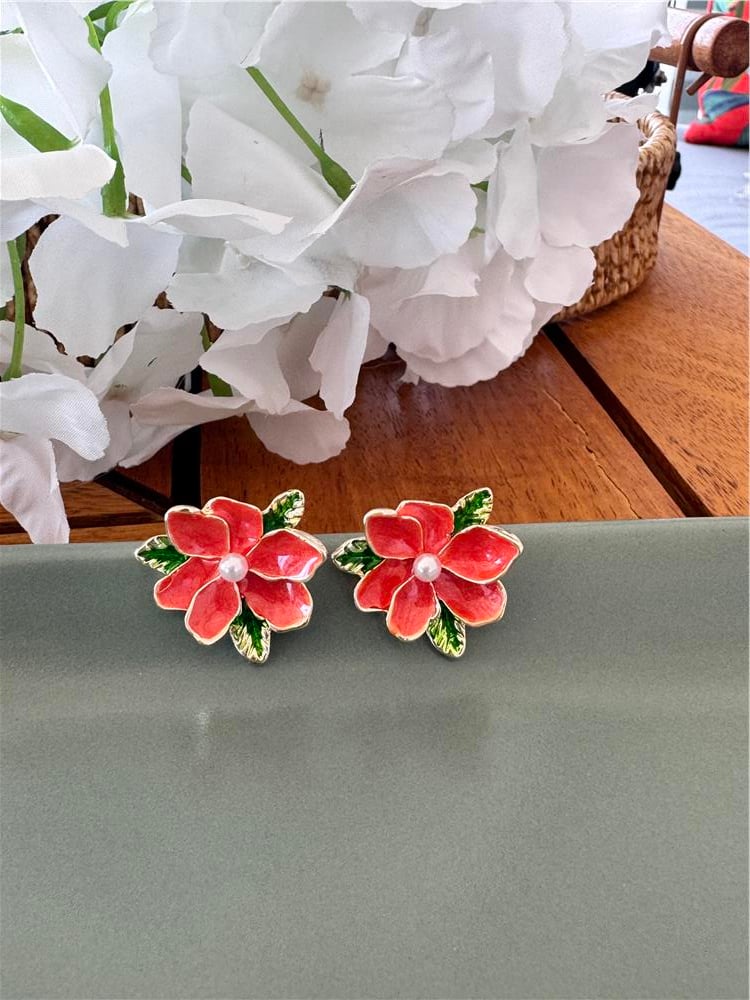 Turuncu Çiçek Küpe