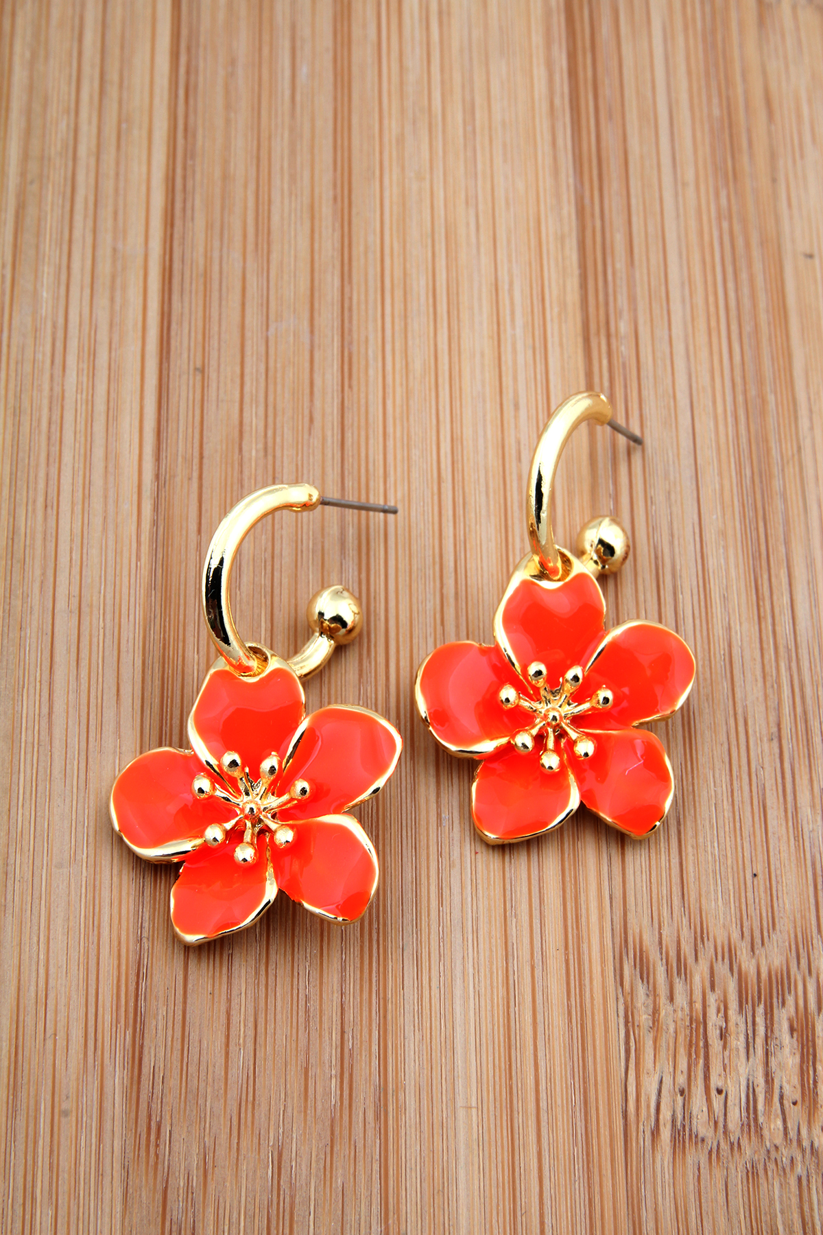 Turuncu Çiçekli Halka Küpe