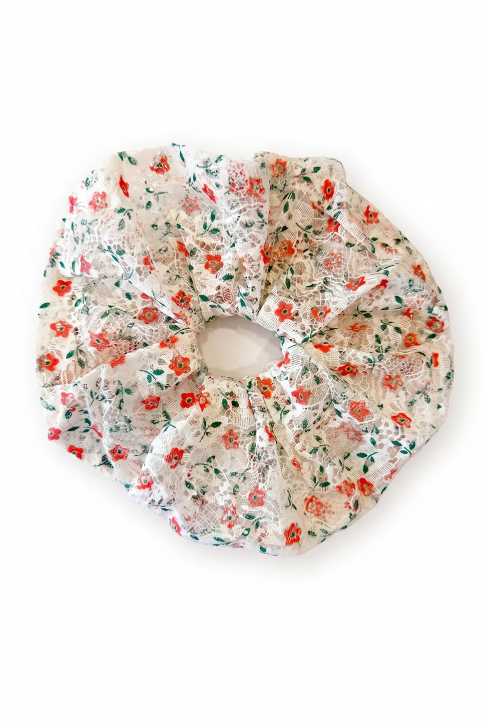 Turuncu Çıtır Çiçekli Tül Scrunchie Toka