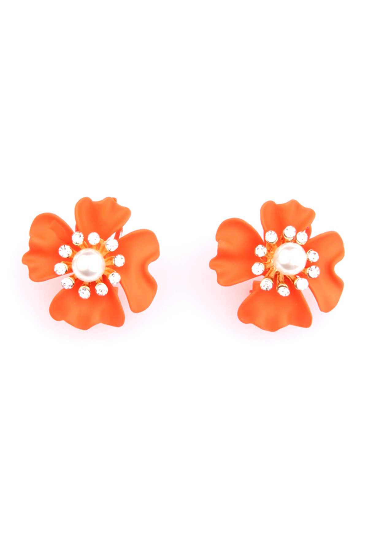 Turuncu İncili Çiçek Küpe