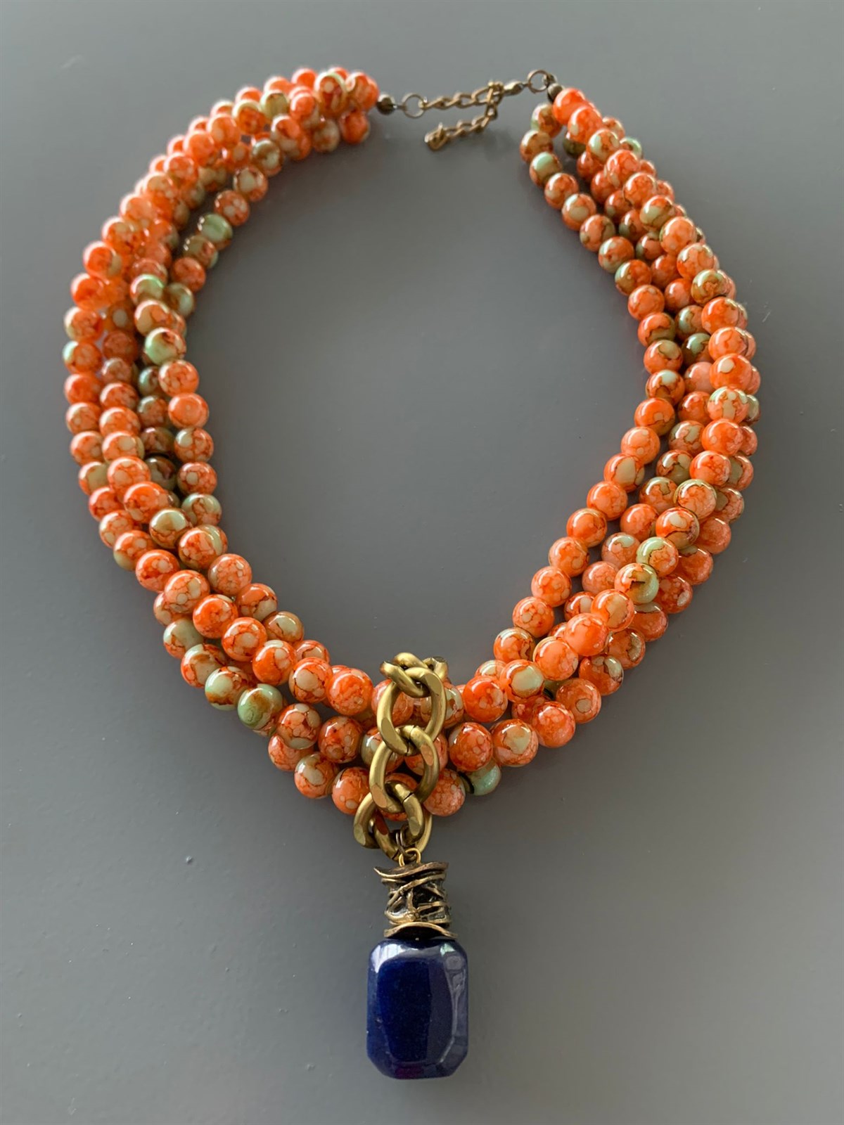 Turuncu Mavi Doğaltaşlı Çoklu Tasarım Kolye