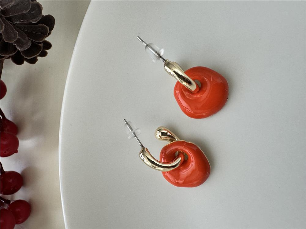 Turuncu Mineli Halka Küpe