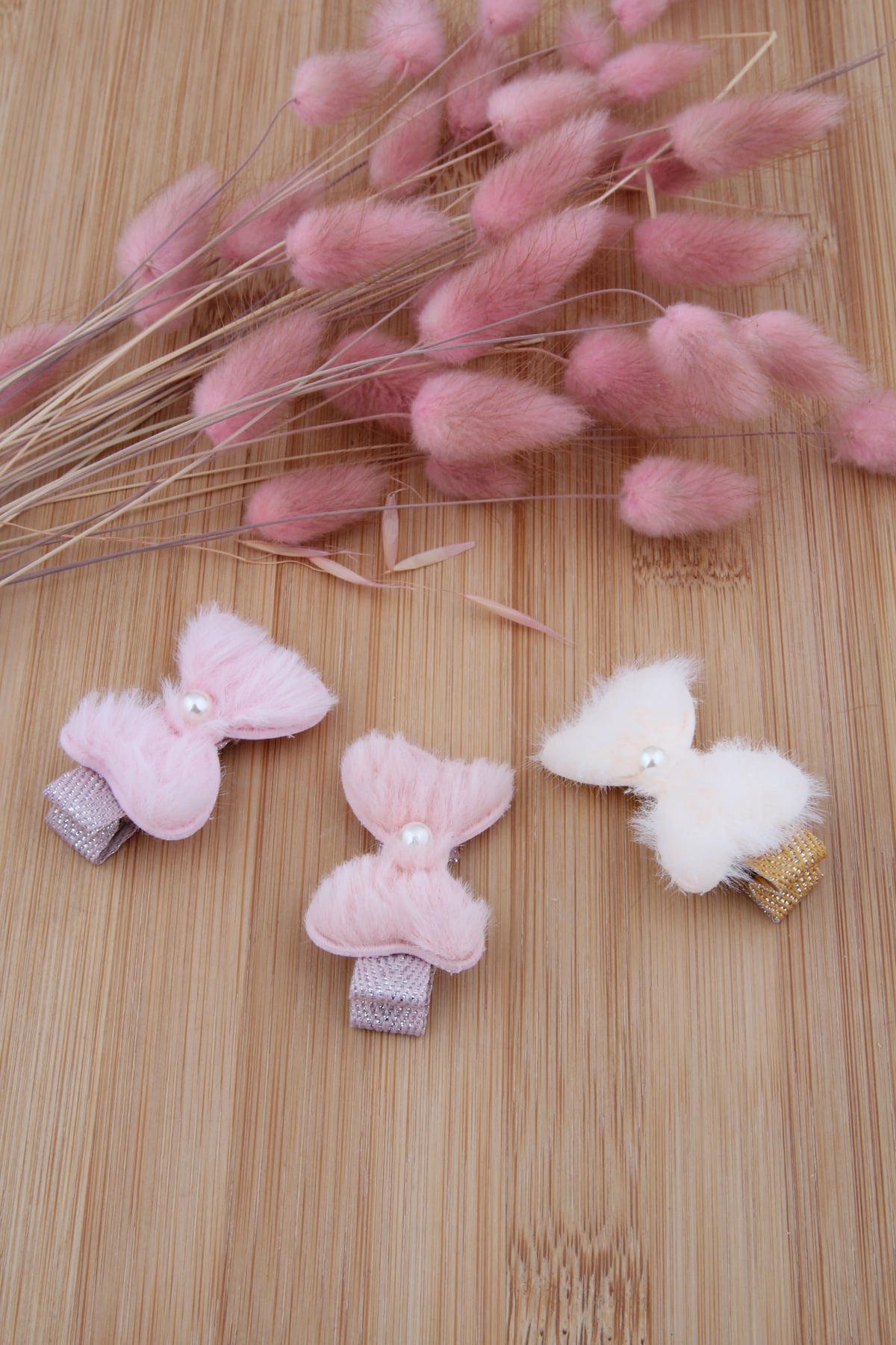 Üçlü Peluş Fiyonk Pens Toka