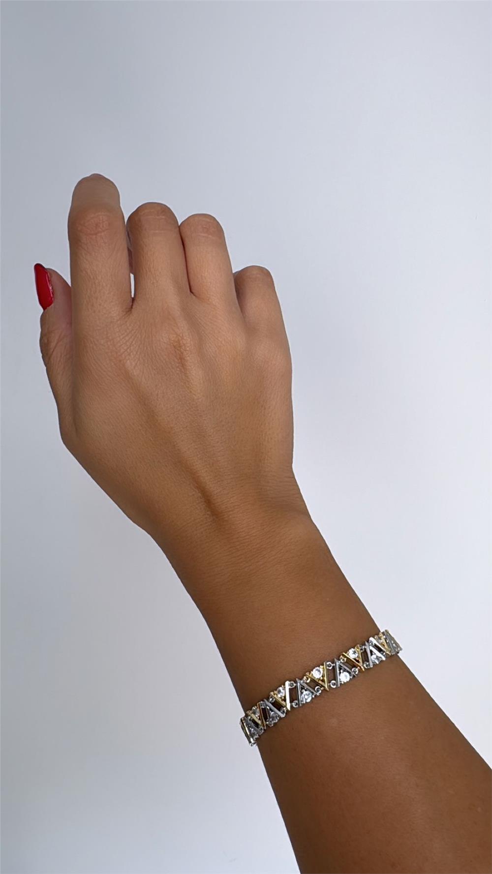 VIP Gold Silver Üçgen Taşlı Çelik Bileklik