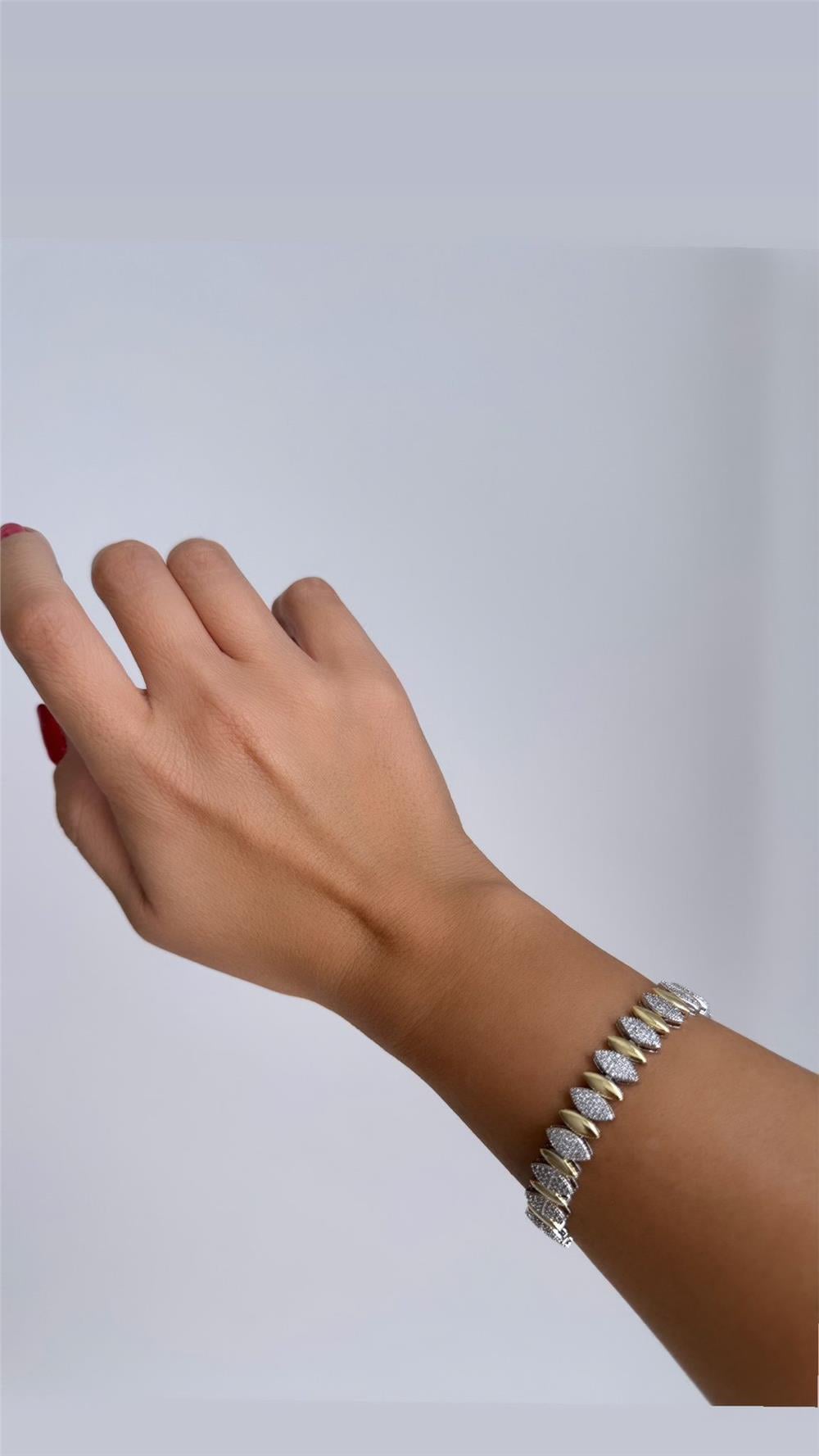 VIP Gold Silver Zirkon Taşlı Elips Çelik Bileklik