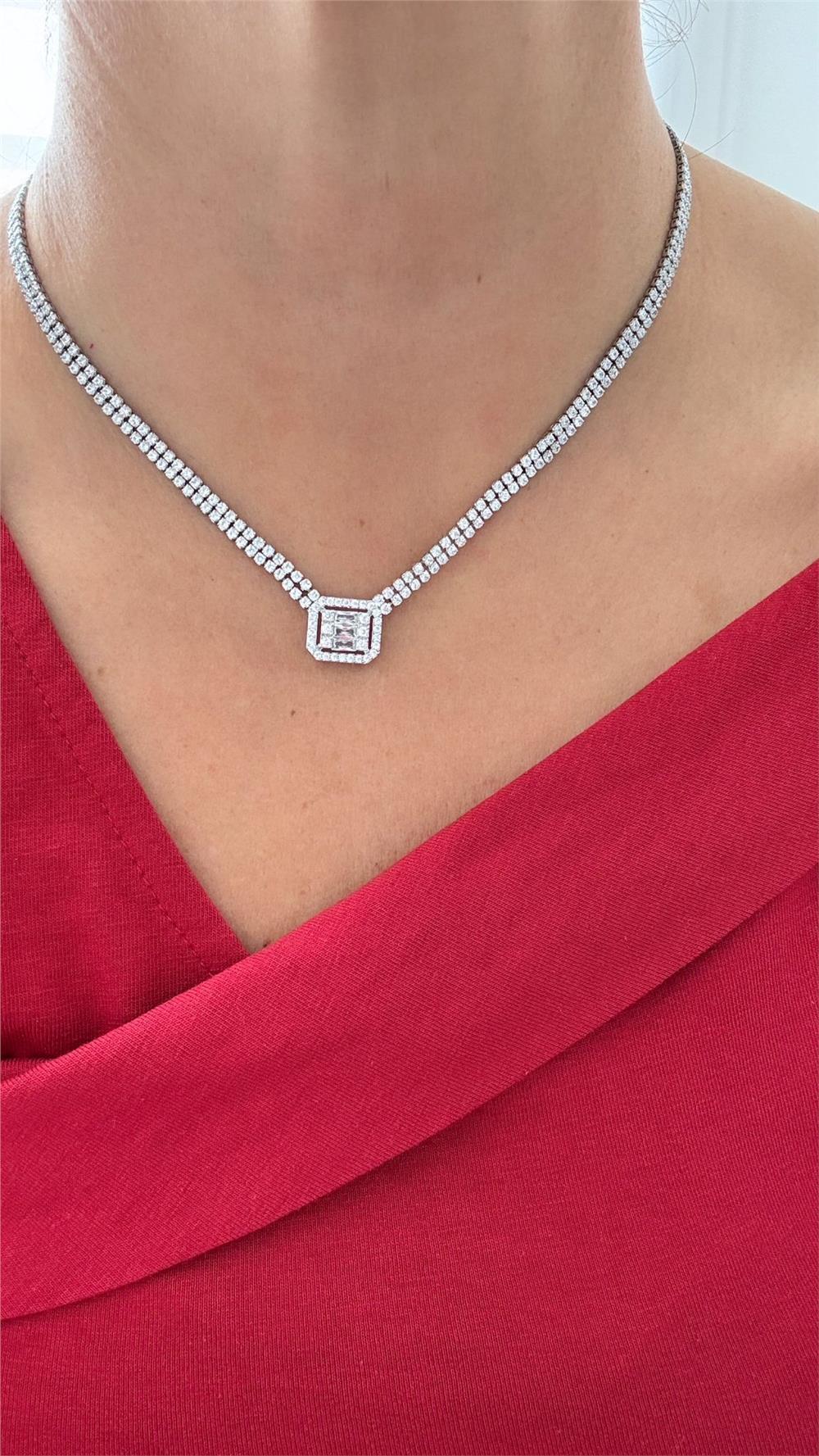 VIP Silver Zirkon Taşlı Abiye Kolye