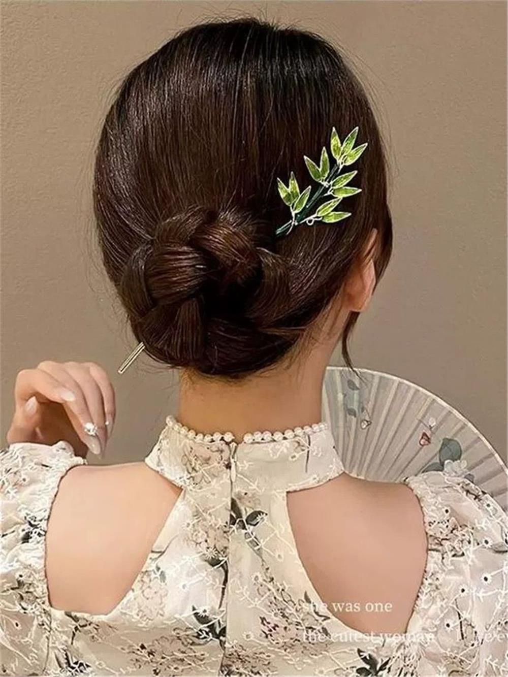 Yeşil Bambu Yaprağı Japon Topuz Çubuğu