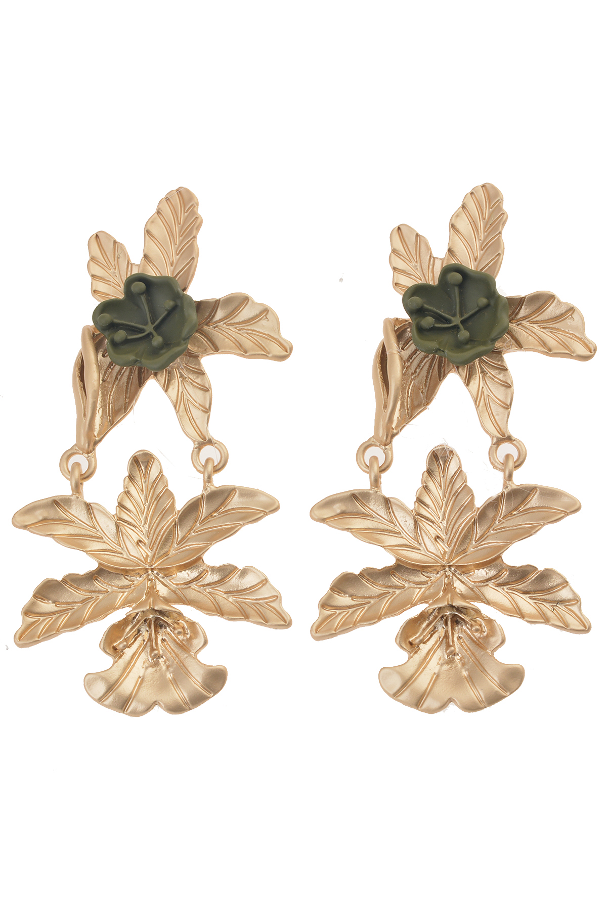 Yeşil Çiçekli Gold Küpe