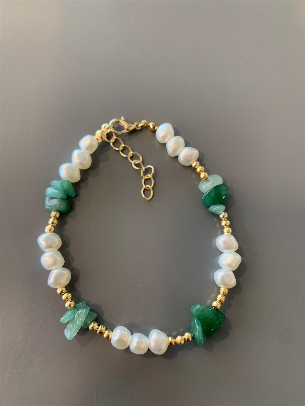 Yeşil Jade Doğaltaşlı İncili Halhal