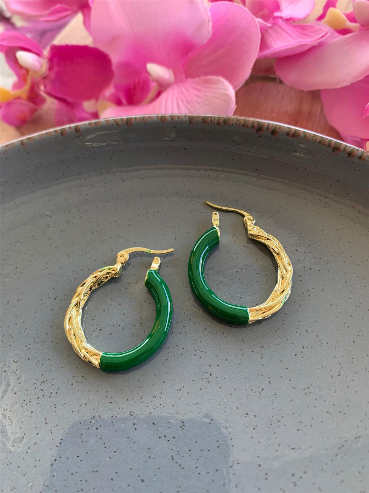 Yeşil Mineli Örgülü Halka Küpe