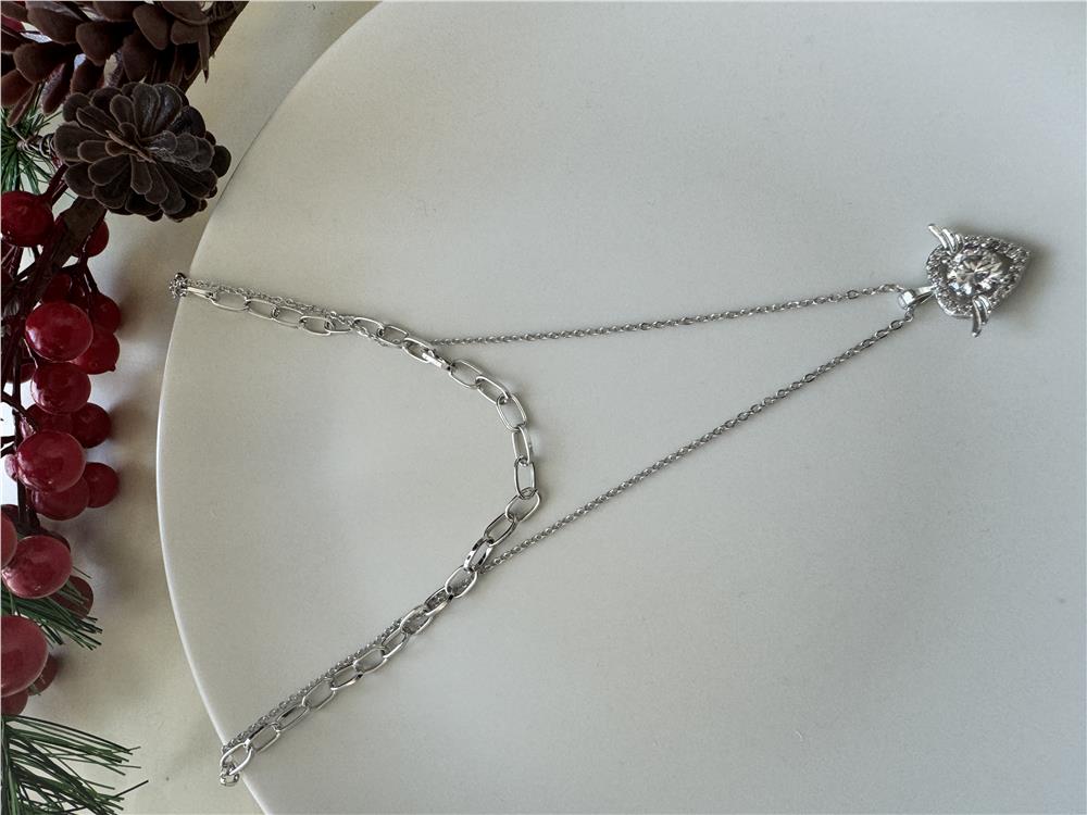 Zirkon Kanatlı Kalp Silver 2 Katlı Kolye