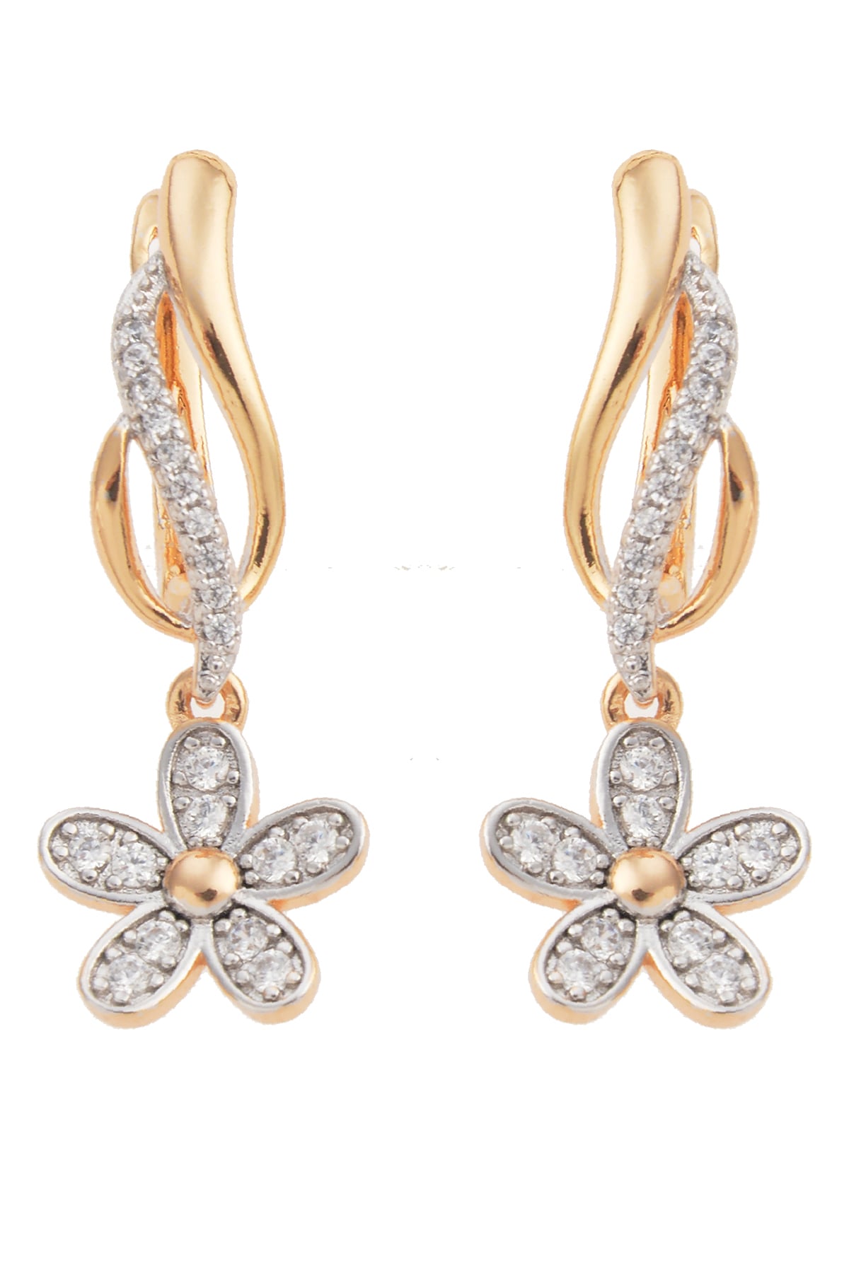 Zirkon Taşlı Gold Çiçek Küpe