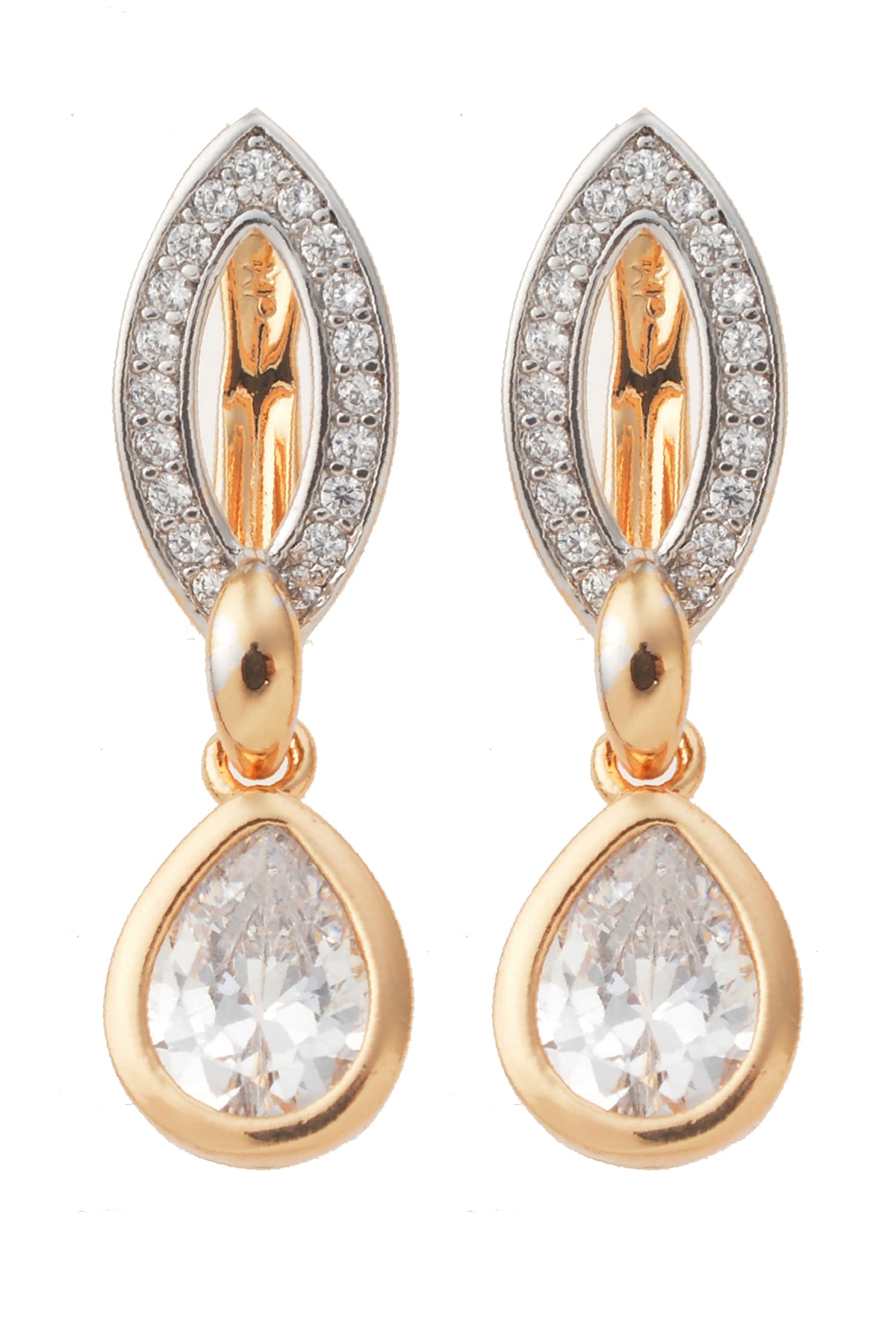 Zirkon Taşlı Gold Damlalı Küpe