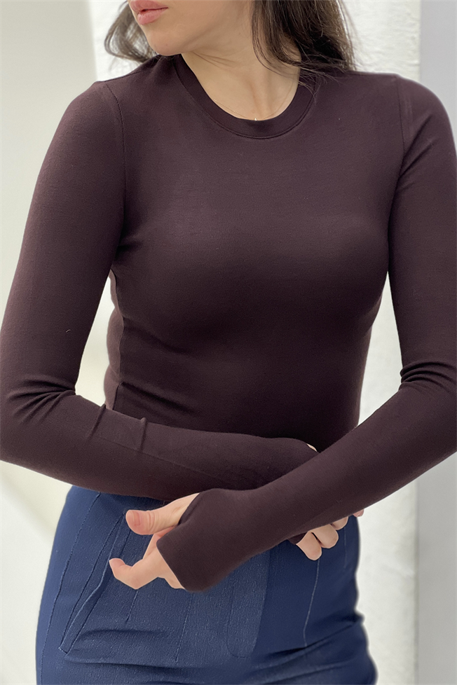 Acı Kahve Soft Touch Kolu Yırtmaç Detay Bluz 5068