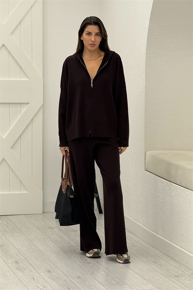 Acı Kahve Core-Spun Fermuarlı Kapüşonlu Takım 24160