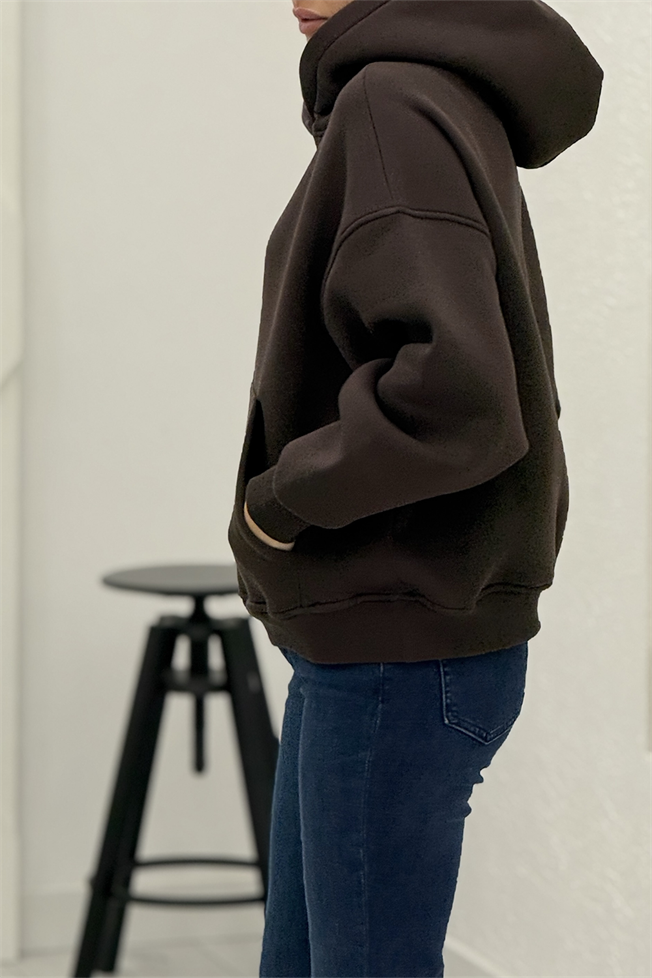 Acı Kahve Kapüşonlu Şardonlu Sweatshirt 767