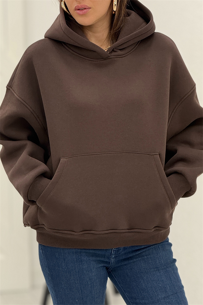 Acı Kahve Kapüşonlu Şardonlu Sweatshirt 767