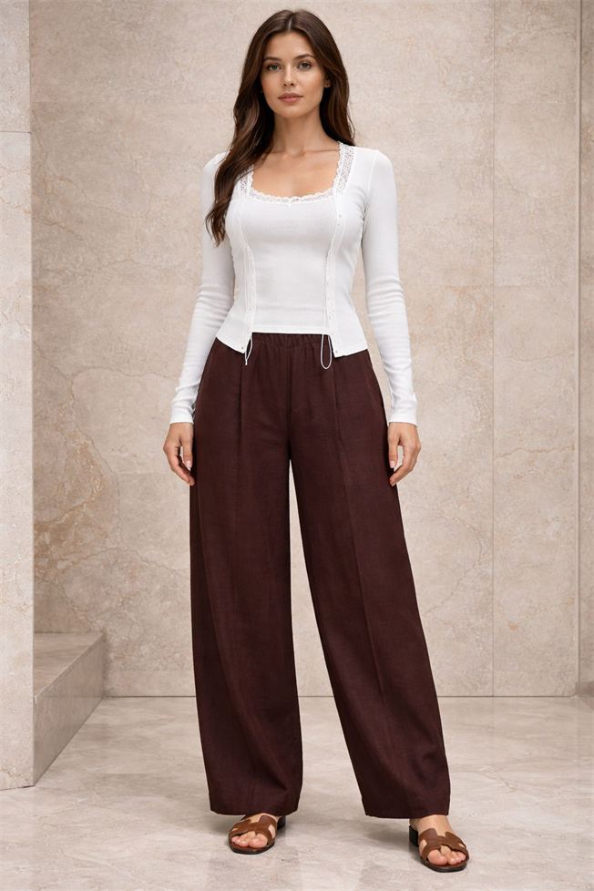 Acı Kahve Keten Bol Pantolon 00198