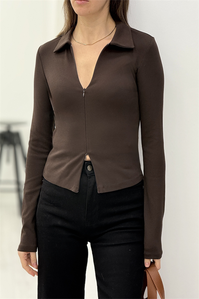 Acı Kahve Yakalı Bluz 17246