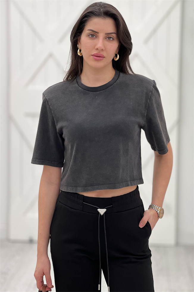 Antrasit Bisiklet Yaka Basic Tshirt 2513