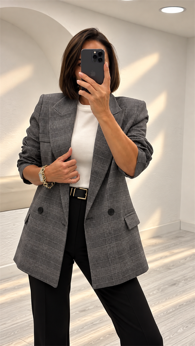 Antrasit Ekose Desen Blazer Ceket 03020