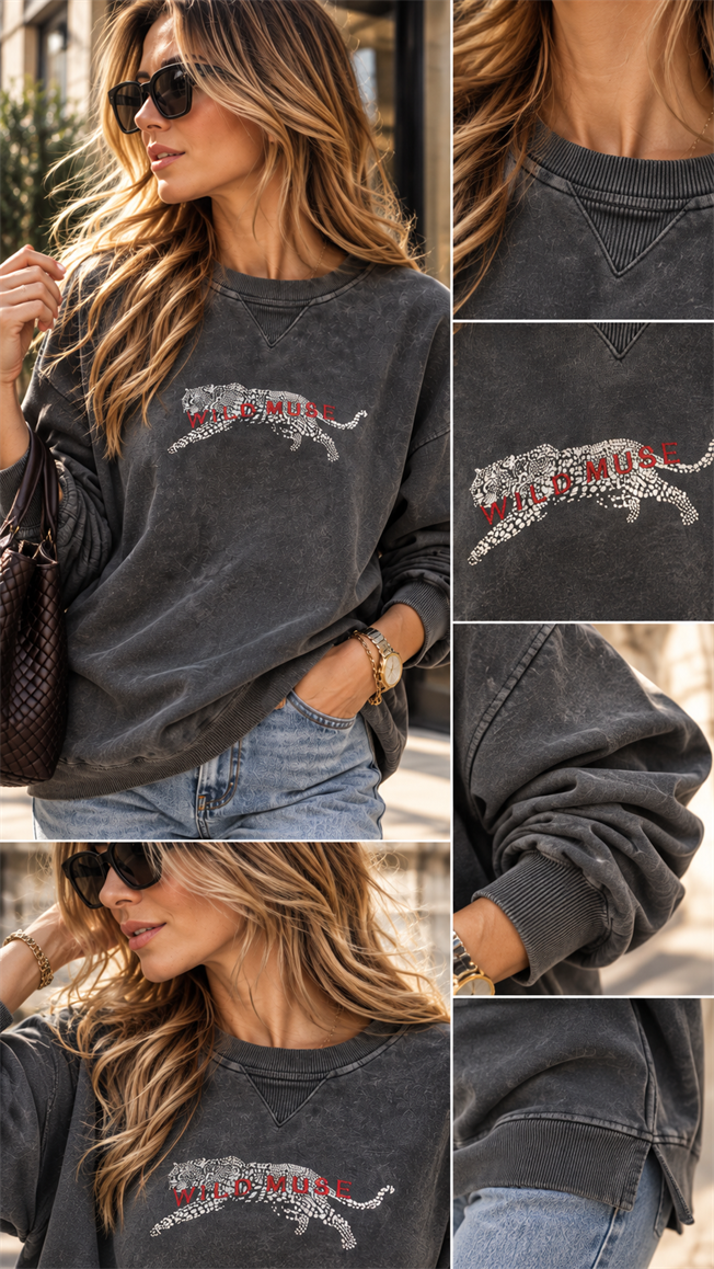 Antrasit Nakışlı Sweatshirt 9109