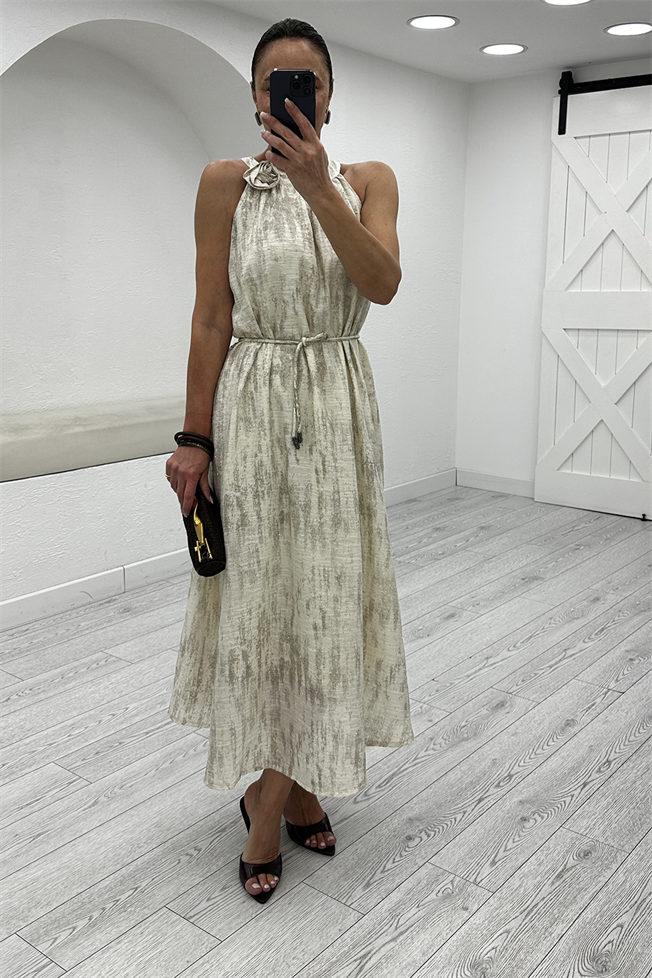 Bej Taşlı Elbise 8280