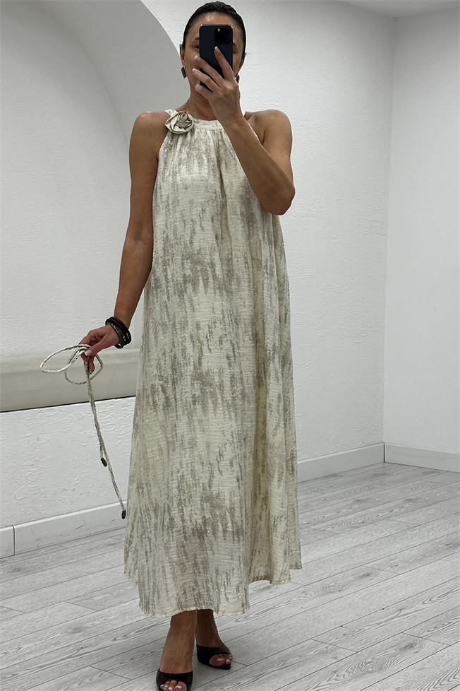 Bej Taşlı Elbise 8280