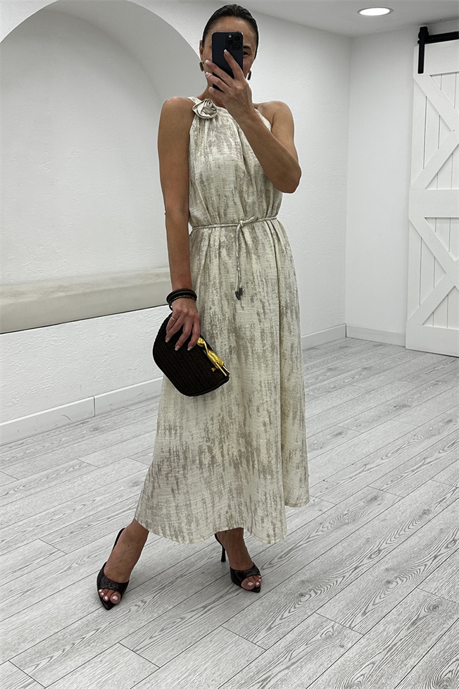 Bej Taşlı Elbise 8280