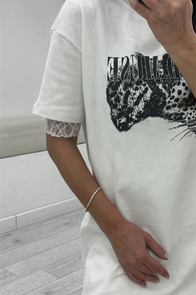 Beyaz Altı Dantel Elbise 8108