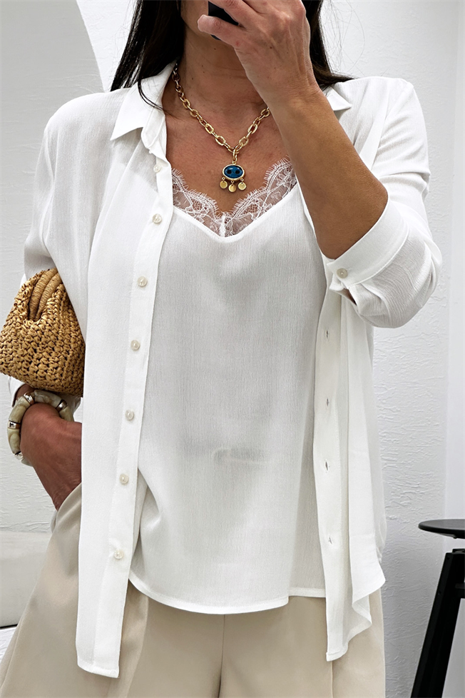 Beyaz Atlet Detay Gömlek 0801