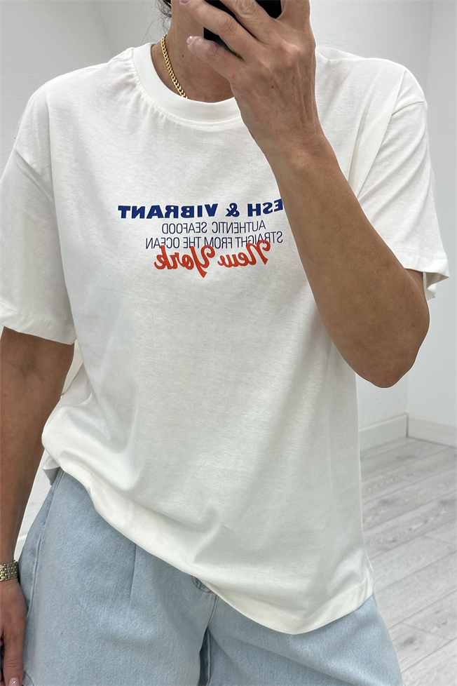 Beyaz Baskılı Tshirt 3853