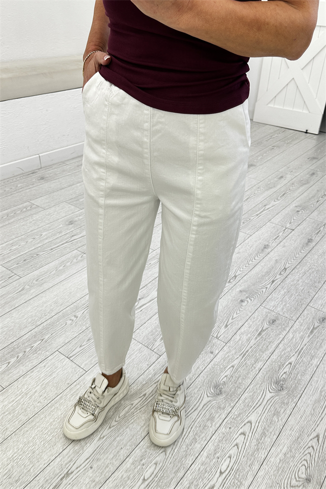 Beyaz Beli Lastikli Pantolon 516
