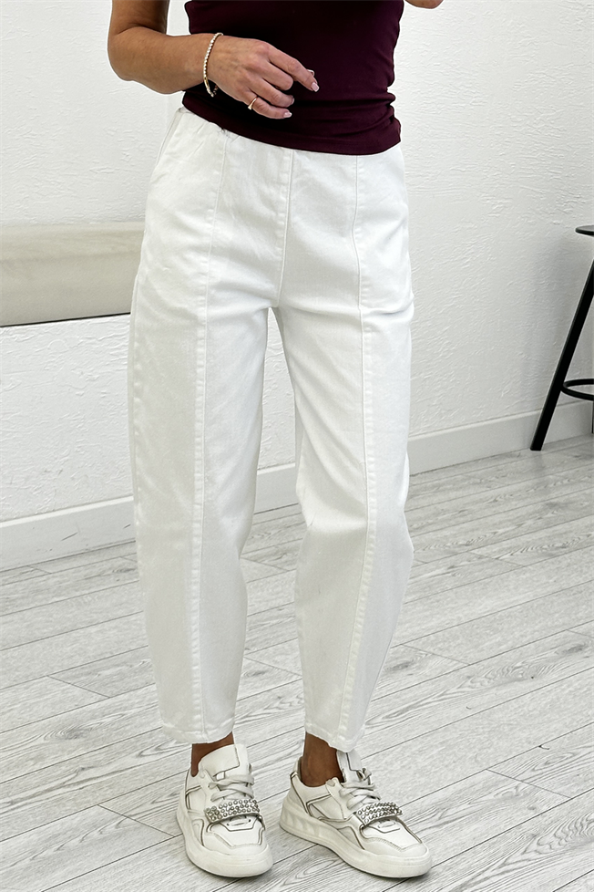 Beyaz Beli Lastikli Pantolon 516