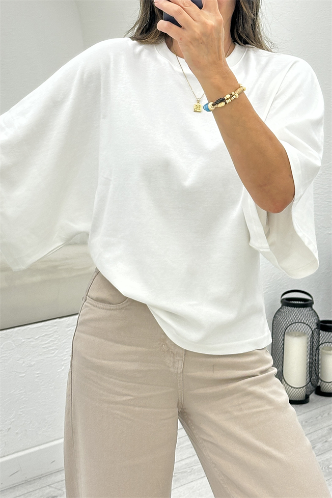 Beyaz Bisiklet Yaka Tshirt 4088