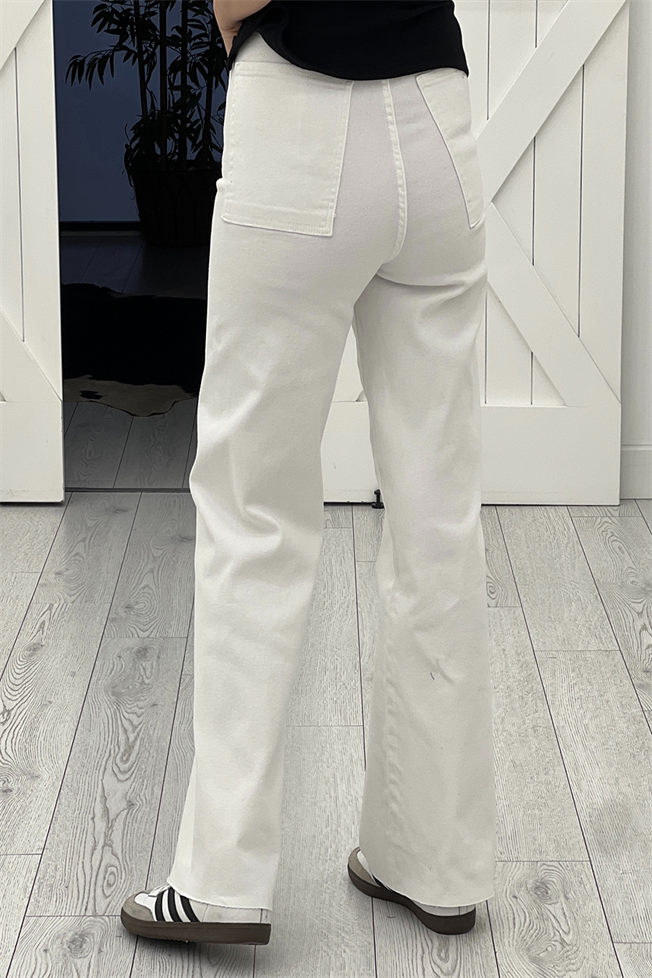 Beyaz Cep Detay Jean Pantolon 2778