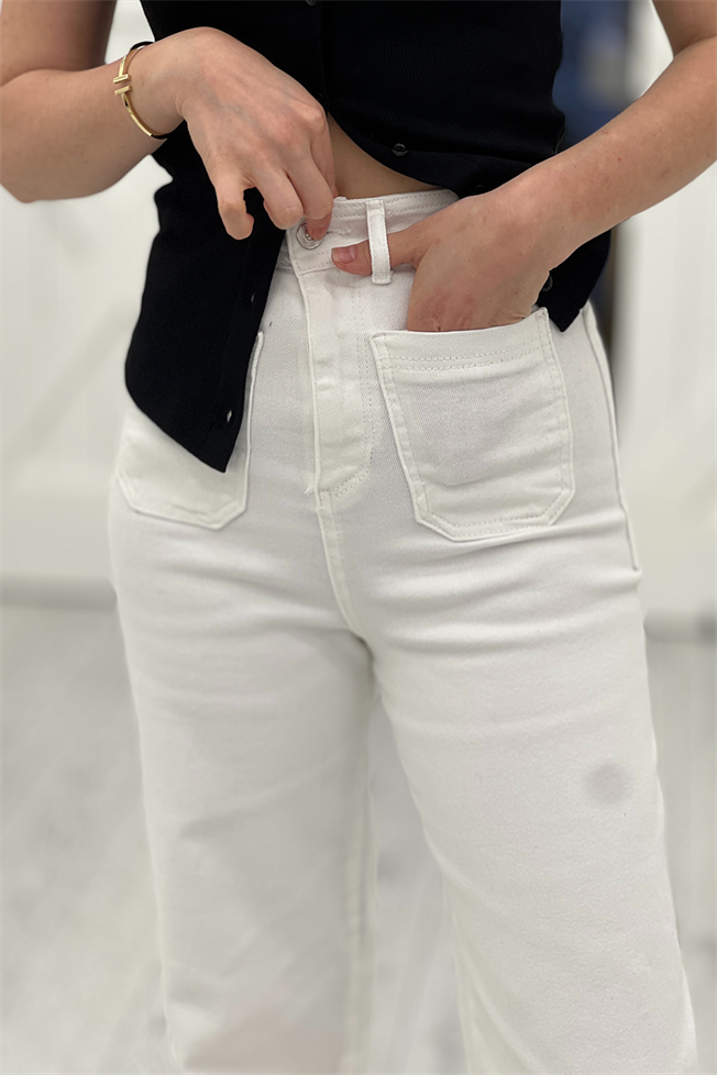 Beyaz Cep Detay Jean Pantolon 2778