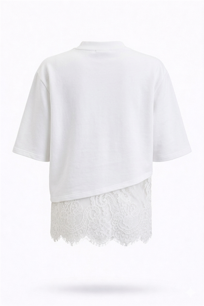 Beyaz Dantel Detay Tshirt 0842