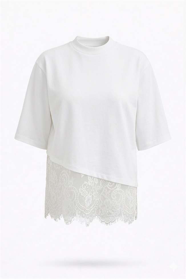 Beyaz Dantel Detay Tshirt 0842