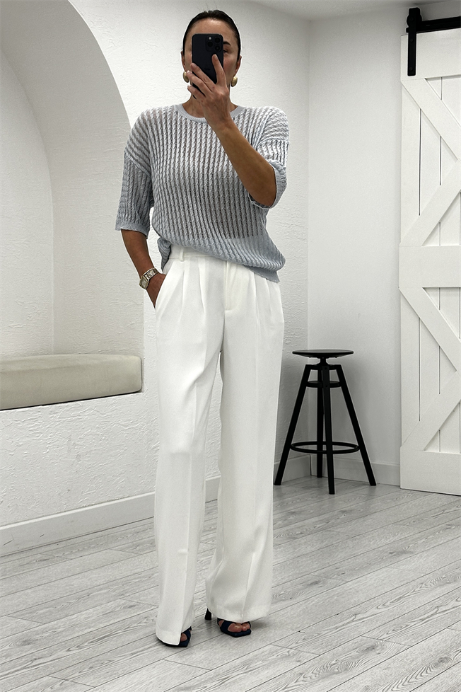 Beyaz Geniş Paça Pantolon 4386