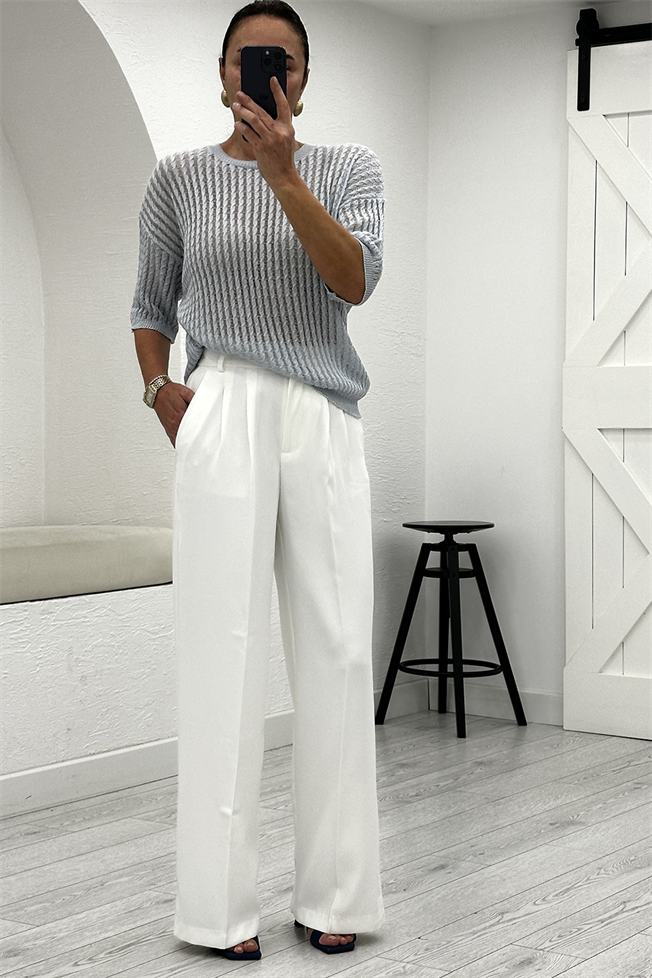 Beyaz Geniş Paça Pantolon 4386