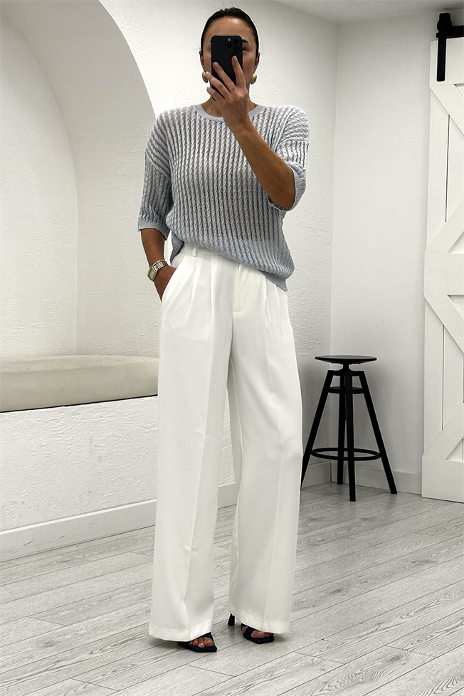 Beyaz Geniş Paça Pantolon 4386