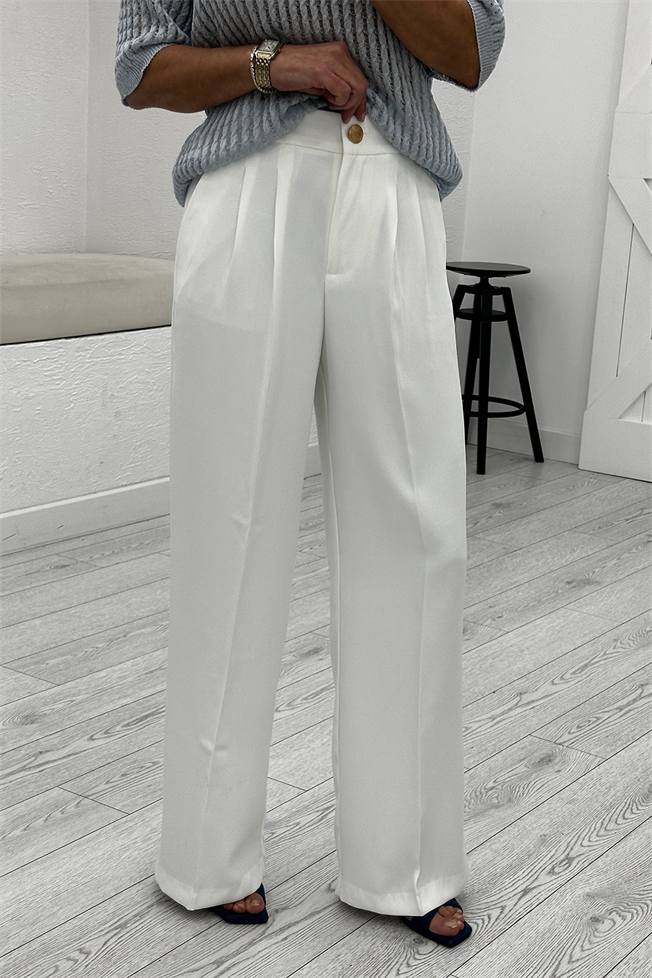 Beyaz Geniş Paça Pantolon 4386
