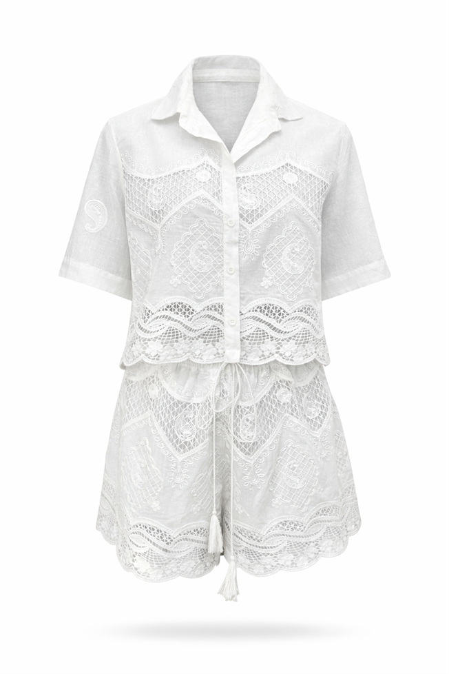 Beyaz Gömlek Şort Takım 39549