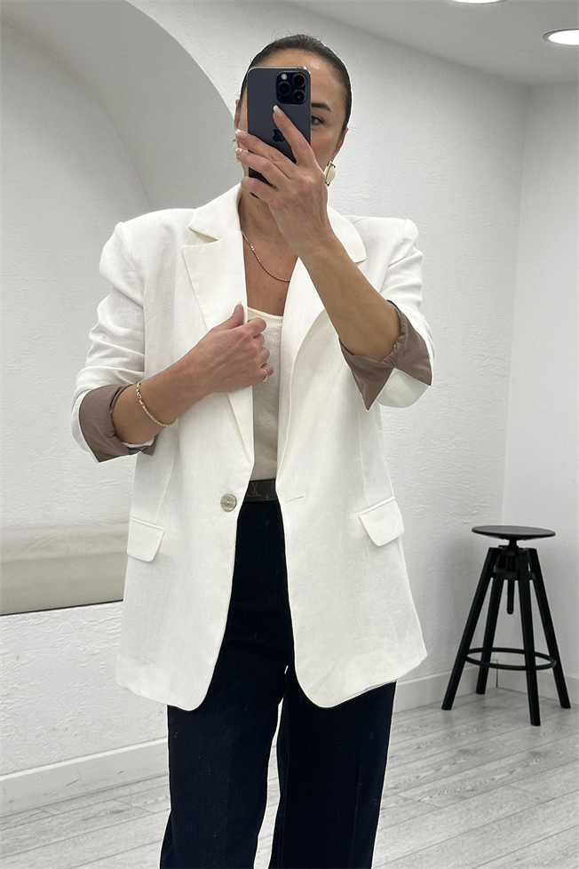 Beyaz Kapak Cepli Blazer Ceket 1495 Ceket 1495