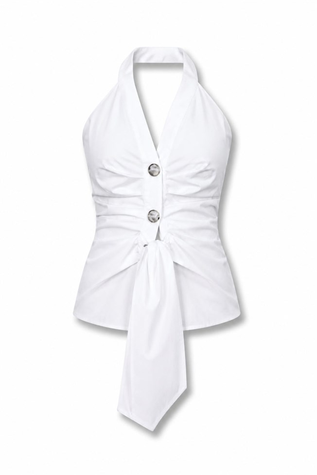 Beyaz Önü Drape Detay Bluz 37459