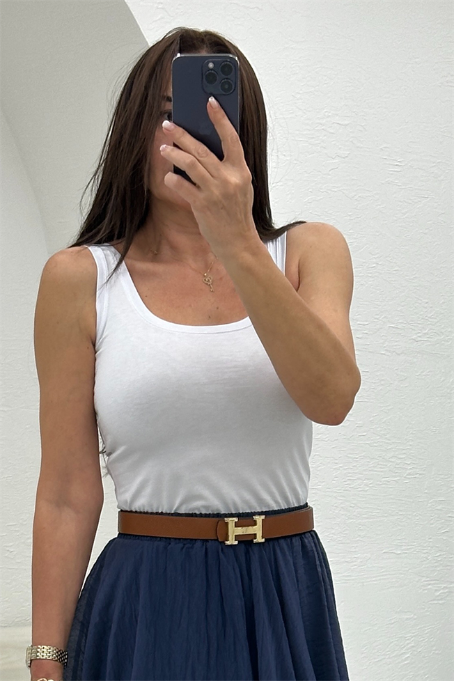 Beyaz Oval Yaka Atlet 23777